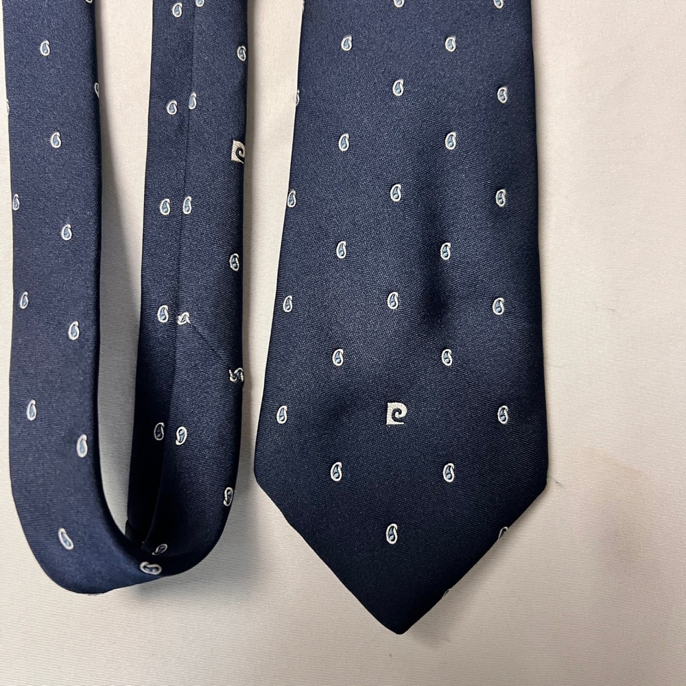 Vtg Pierre Cardin Classic Navy Blue Paisley Silk Blend Classic Necktie Career